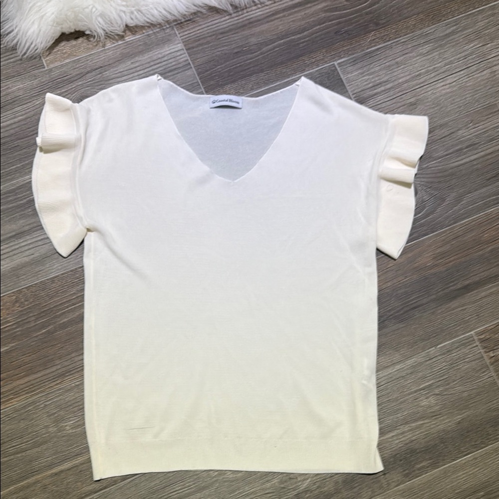 White Ruffle Sleeve Top